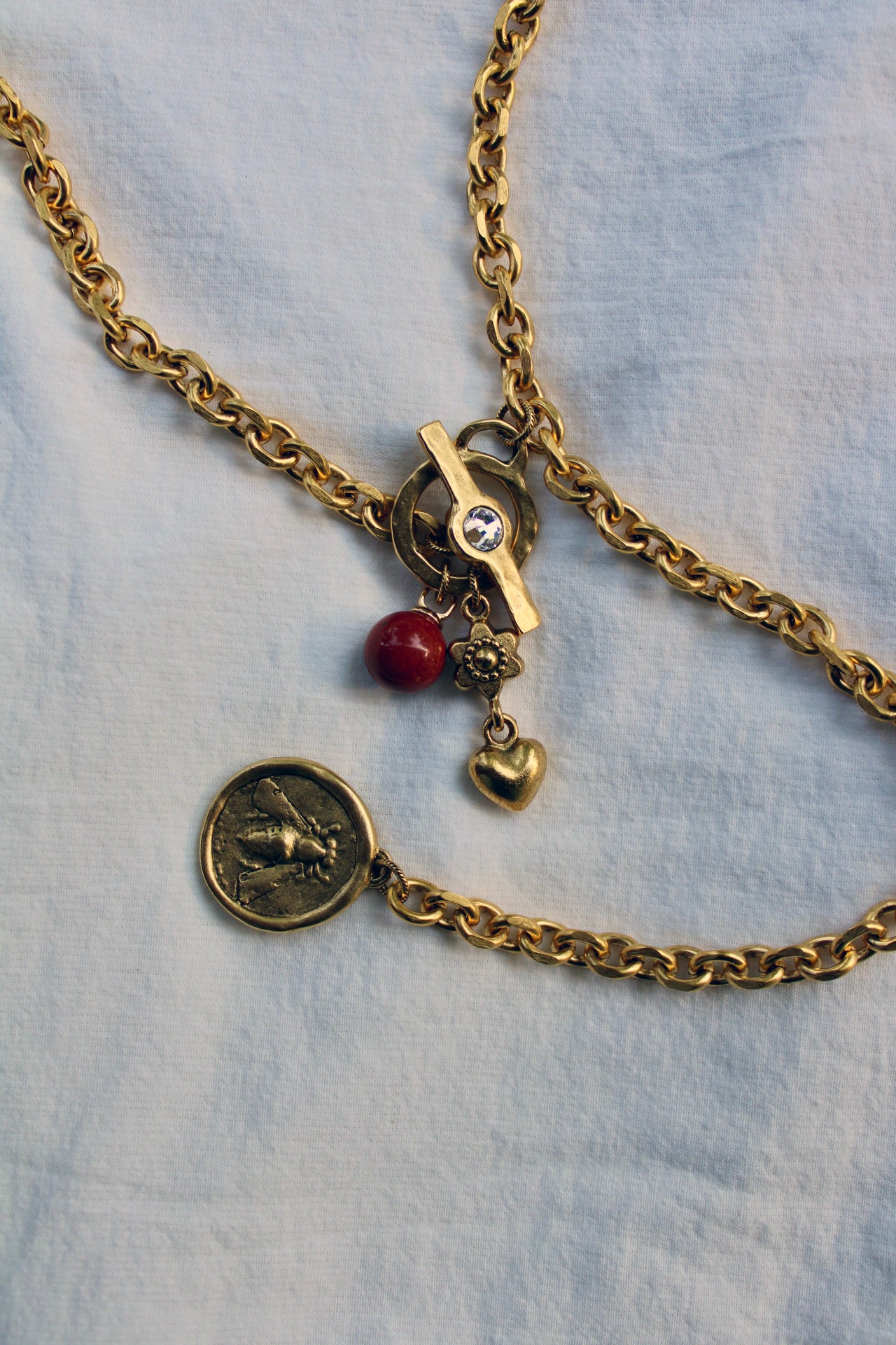 Red Jasper & Honey Lariat Chain Necklace