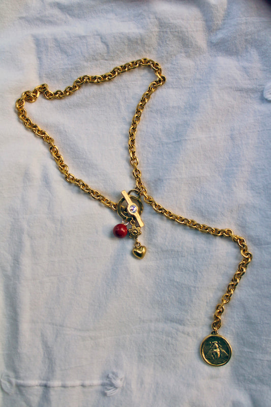 Red Jasper & Honey Lariat Chain Necklace